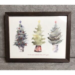 Original Watercolor Print‎ Three Christmas Trees 13" x  10" Holiday Decor